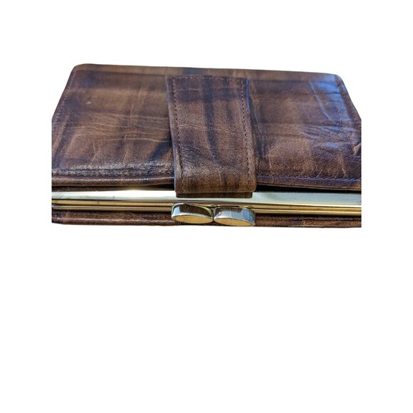 Vintage Wallet Cowhide Leather Womens Snap BiFold Brown Kiss Lock Change Western - Picture 2 of 9